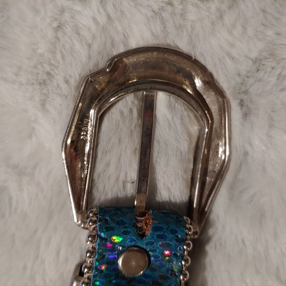 Belts by SImon metallic teal leather belt with silver hardware large - Picture 10 of 16